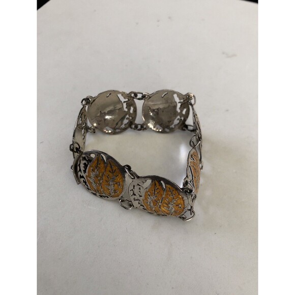 Vintage Siam Sterling Silver & Enamel Links Bracelet, Signed 6.5” 18 Grams - Picture 3 of 11